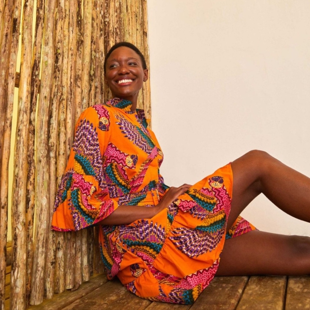 FARM Rio Orange Multicolor Patterned Mini Dress with Flared Sleeves